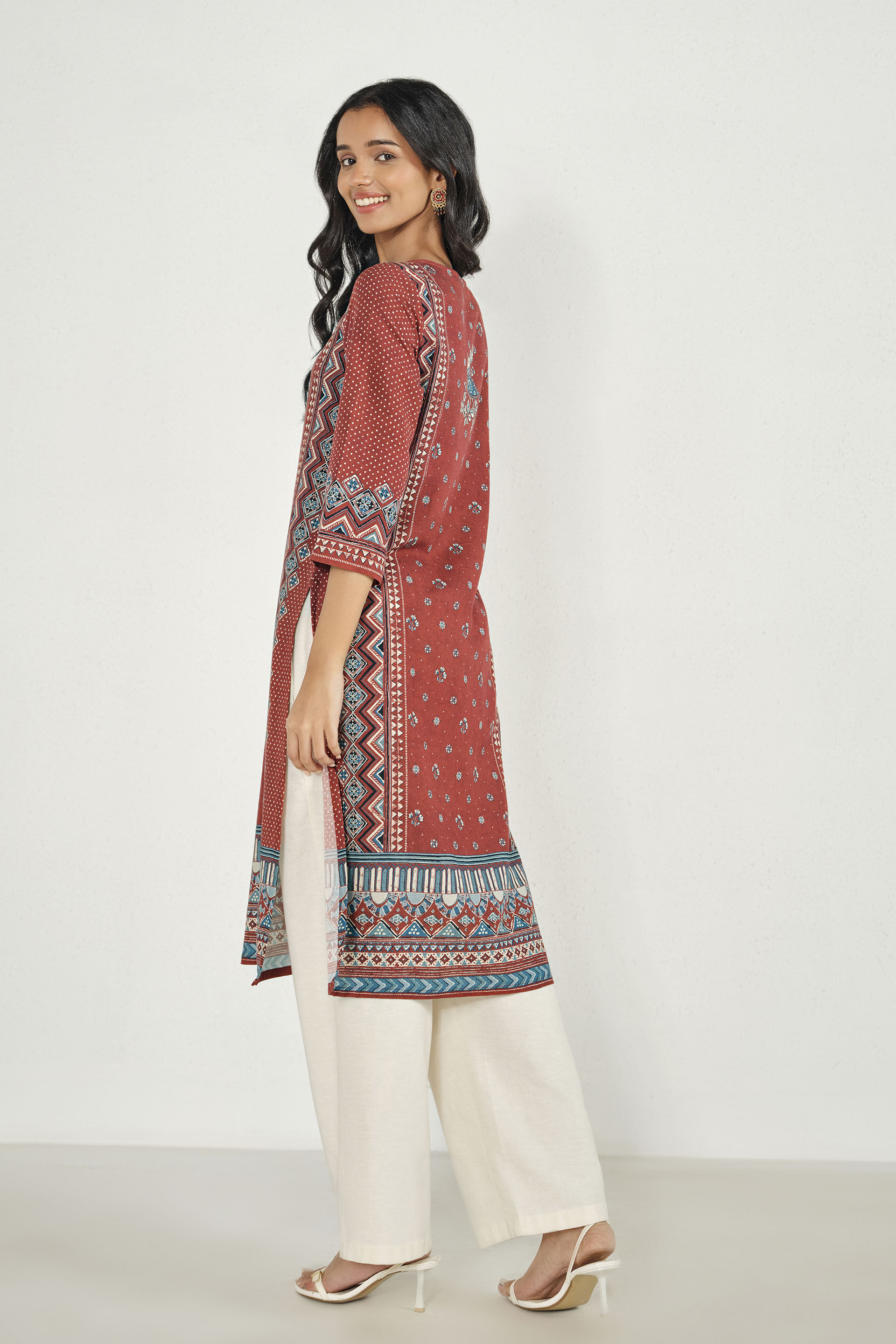 Birdsong Rust Printed Kurta, Rust, image 3